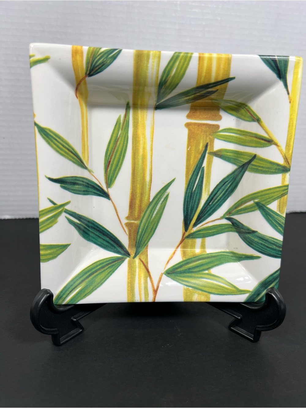 Made in Italy Ceramic Bamboo Botanical Square Serving Plate 6”